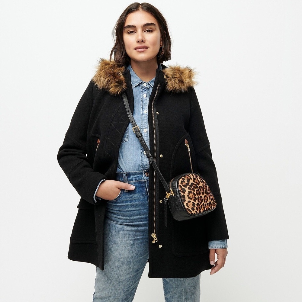 J. Crew Stadium Cloth Chateau Parka Black Wool Blend Coat Women’s Size 000